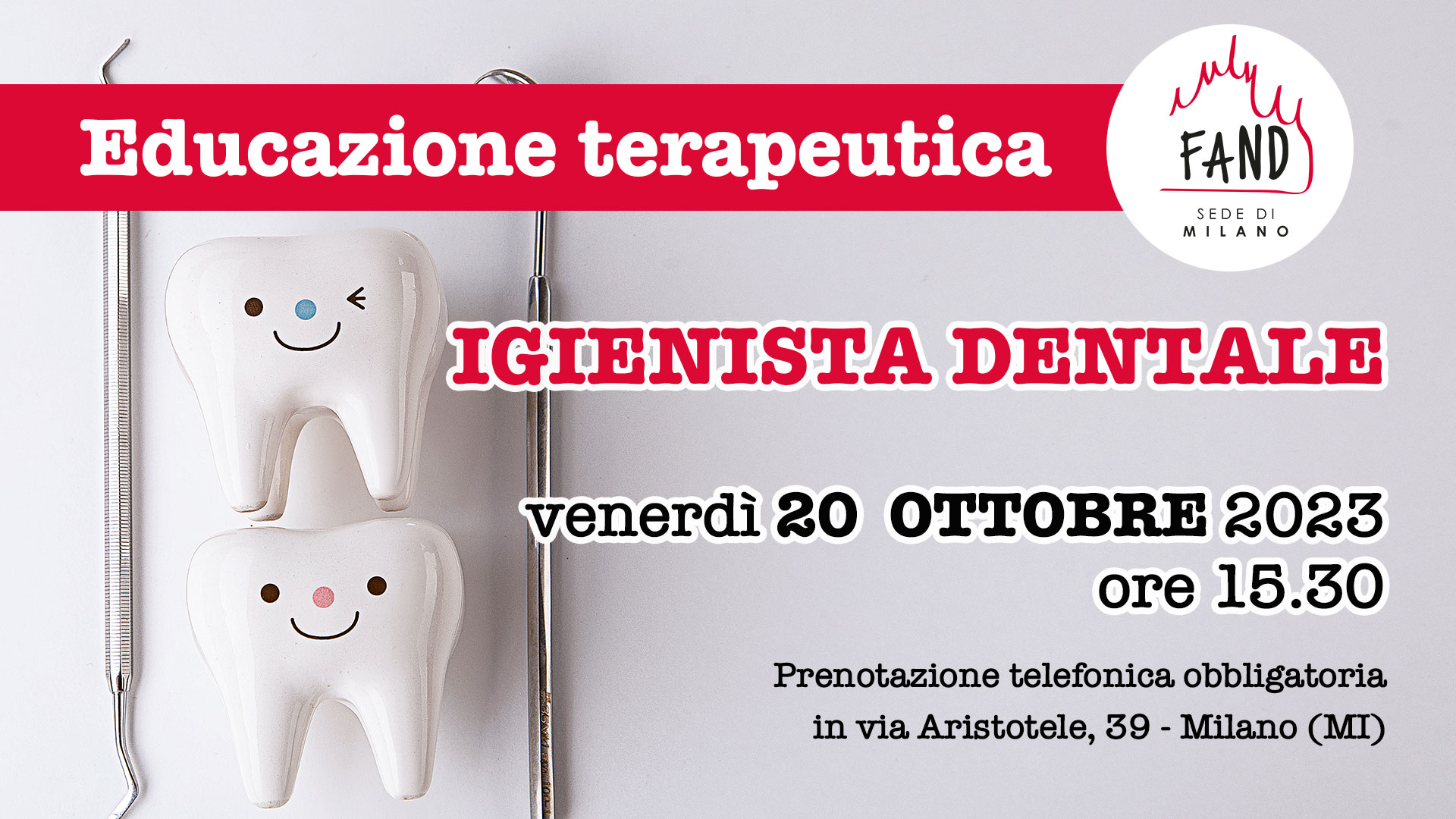 venerdì 20 ottobre - Incontro gratuito educazione terapeutica con l'igenista dentale